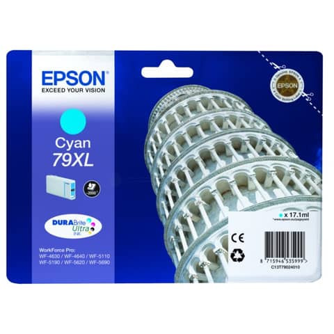 Original Epson Tintenpatrone cyan High-Capacity (C13T79024010,T790240,79XL,T7902,T79024010)