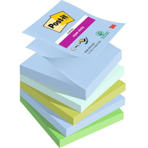 Haftnotizblock Super Sticky Z-Notes Oasis Collection - 76 x 76 mm, sortiert, 5x 90 Blatt