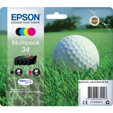 Original Epson Tintenpatrone MultiPack Bk,C,M,Y (C13T34664010,T346640,34,T3466,T34664010)