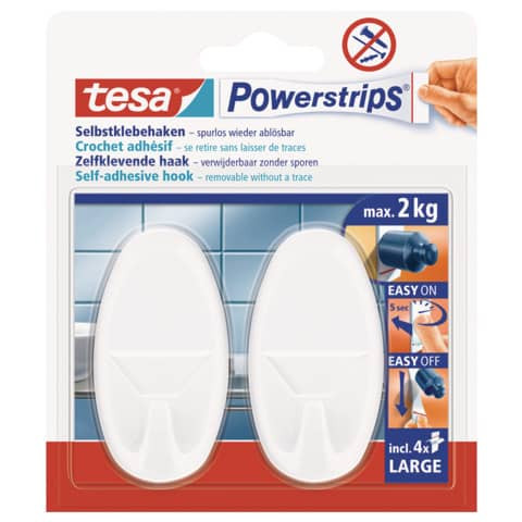 Powerstrips® Systemhaken - ablösbar, oval, weiß, Tragfähigkeit 2 kg