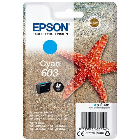 Original Epson Tintenpatrone cyan (C13T03U24010,T03U240,603,T03U2,T03U24010)