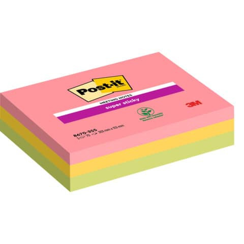 Haftnotizblock Super Sticky Meeting Notes - 203 x 152 mm, neonfarben, 3x 75 Blatt