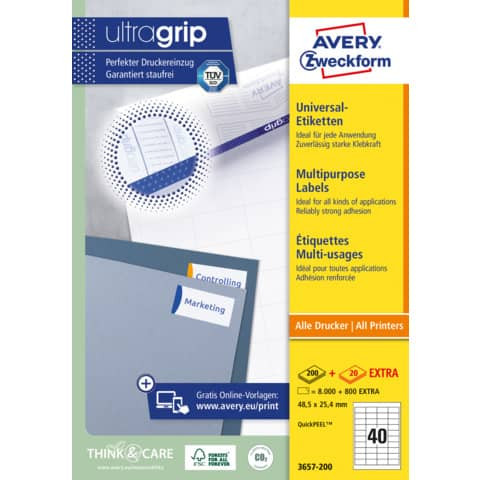 3657 Universal-Etiketten ultragrip - 48,5 x 25,4 mm, weiß, 4.000 Etiketten, permanent