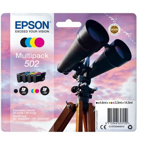 Original Epson Tintenpatrone MultiPack Bk,C,M,Y (C13T02V64010,T02V640,502,T02V6,T02V64010)