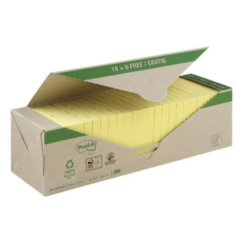 Haftnotizblock Recycling Notes - 76 x 76 mm, pastellgelb, 24 x 100 Blatt