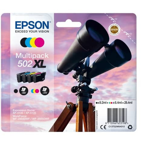 Original Epson Tintenpatrone MultiPack Bk,C,M,Y High-Capacity (C13T02W64010,T02W640,502XL,T02W6,T02W