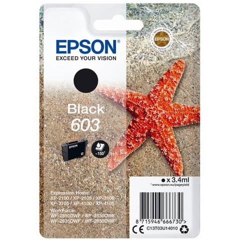 Original Epson Tintenpatrone schwarz (C13T03U14010,T03U140,603,T03U1,T03U14010)