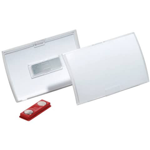 Namensschild CLICK FOLD mit Magnet - 40 x 75 mm, transparent