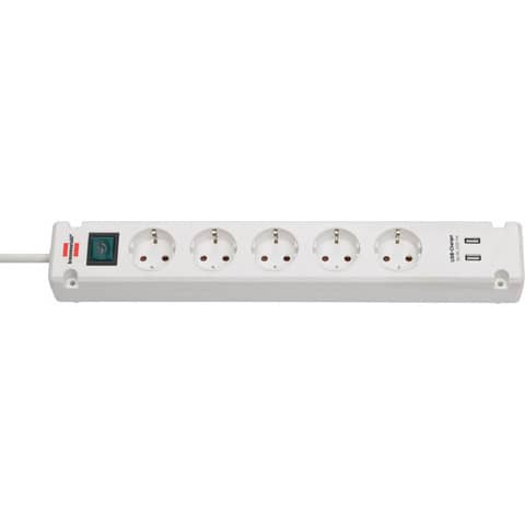 Steckdosenleise Bremounta - 5-fach + 2x USB, 3 m, weiß, mit Schalter