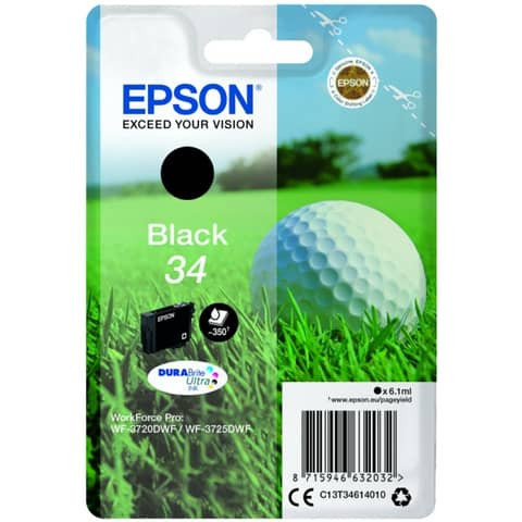 Original Epson Tintenpatrone schwarz (C13T34614010,T346140,34,T3461,T34614010)