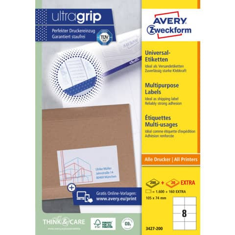 3427 Universal-Etiketten ultragrip - 105 x 74 mm weiß, 1.760 Etiketten