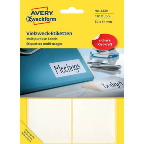 3330 Universal-Etiketten - 80 x 54 mm, weiß, 112 Etiketten/28 Blatt, permanent