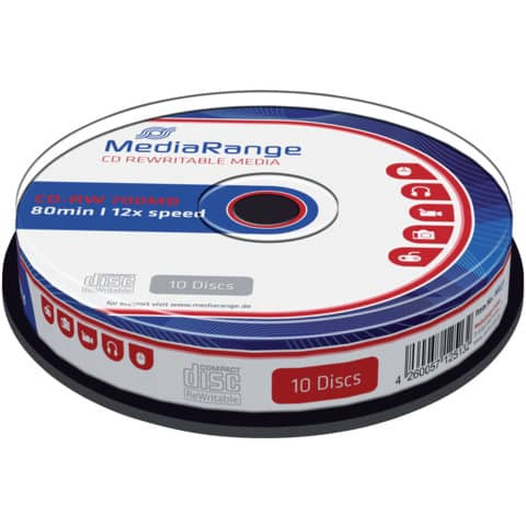 CD-RW Rewritables - 700MB/80Min, 12-fach/Spindel, Packung mit 10 Stück