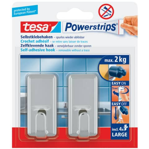 Powerstrips® Systemhaken - ablösbar, classic, Tragfähigkeit 2 kg, chrom