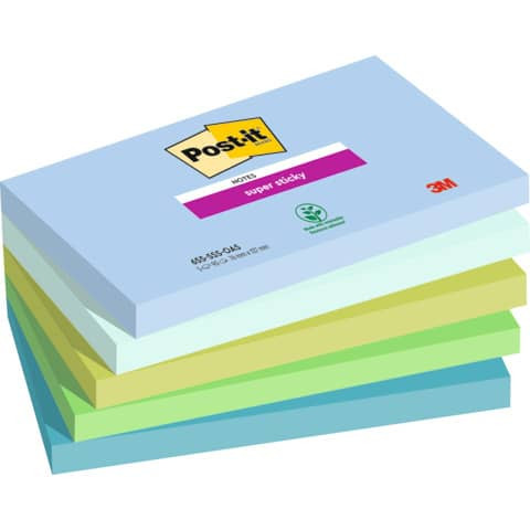 Haftnotizblock Super Sticky Notes Oasis Collection - 127 x 76 mm, sortiert 5x 90 Blatt