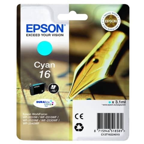 Original Epson Tintenpatrone cyan (C13T16224012,16,T1622,T16224012)