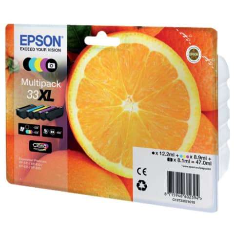 Original Epson Tintenpatrone MultiPack High-Capacity Bk,C,M,Y,PBK EasyMail (C13T33574011,33XL,T3357,