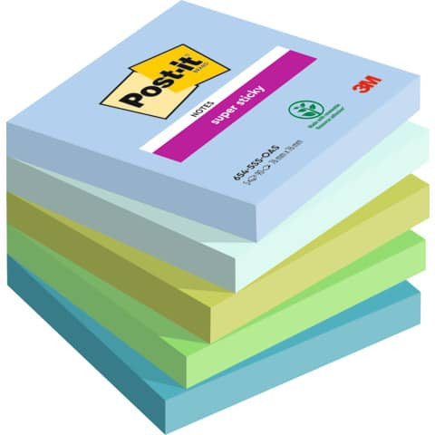 Haftnotizblock Super Sticky Notes Oasis Collection - 76 x 76 mm, sortiert 5x 90 Blatt