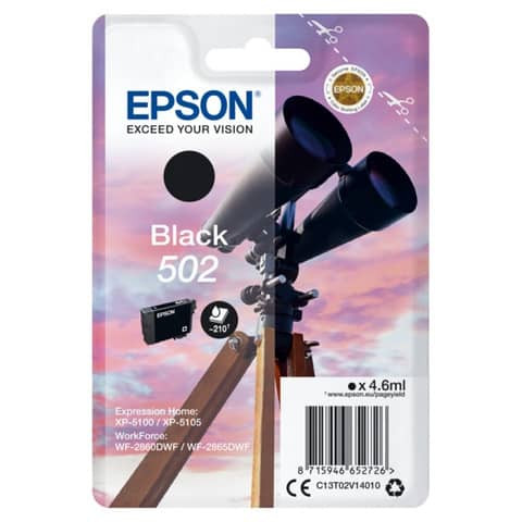 Original Epson Tintenpatrone schwarz (C13T02V14010,T02V140,502,T02V1,T02V14010)