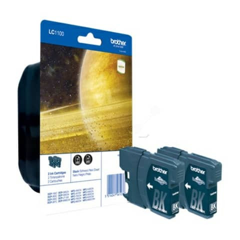 Original Brother Tintenpatrone schwarz Doppelpack Blister Acustic Magnetic (LC-1100BKBP2DR)