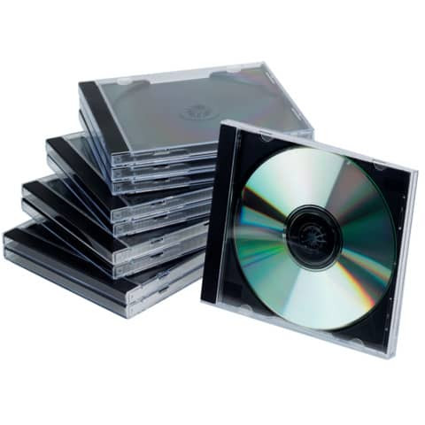 CD-Boxen Standard - Hardbox für 1 CD/DVD, transparent/schwarz, Packung mit 10 Stück