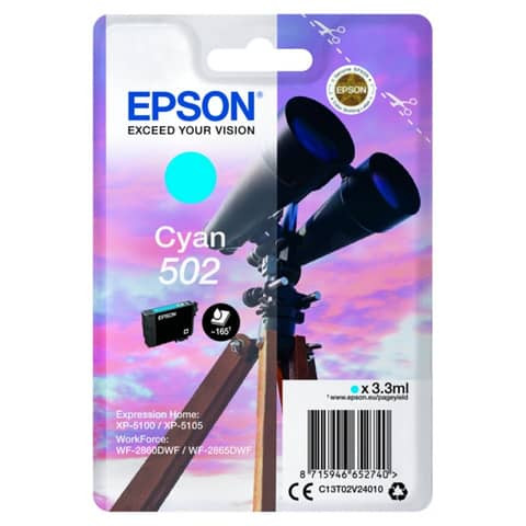 Original Epson Tintenpatrone cyan (C13T02V24010,T02V240,502,T02V2,T02V24010)