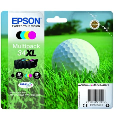 Original Epson Tintenpatrone MultiPack Bk,C,M,Y High-Capacity (C13T34764010,T347640,34XL,T3476,T3476