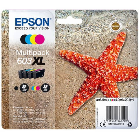 Original Epson Tintenpatrone MultiPack Bk,C,M,Y High-Capacity (C13T03A64010,T03A640,603XL,T03A6,T03A