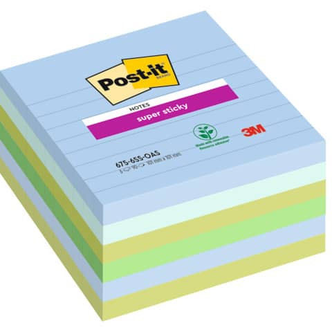 Haftnotizblock Super Sticky Notes Oasis Collection - 101 x 101 mm, liniert, 6x 90 Blatt