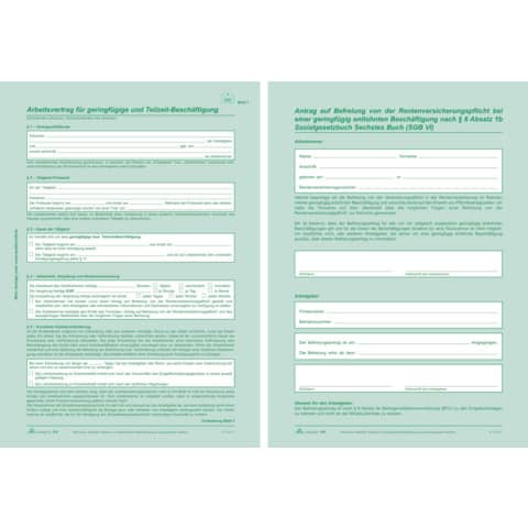 Arbeitsvertrag geringfügig Beschäftigte - SD, 2x2 Blatt + Zusatzblatt, DIN A4