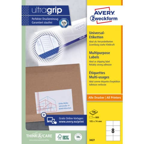 3427 Universal-Etiketten ultragrip - 105 x 74 mm, weiß, 800 Etiketten, permanet